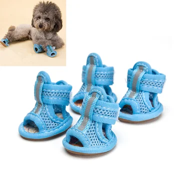 4pcs קיץ לנשימה חיות מחמד כלב מגפיים רשת סנדלים הכלב נעליים אנטי - נעלי ספורט קיץ מגפיים (כחול) - גודל 1